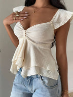 Women's Cotton Blend Flutter Sleeve Blouse | Stylish Sweetheart Summer Top for Women 0