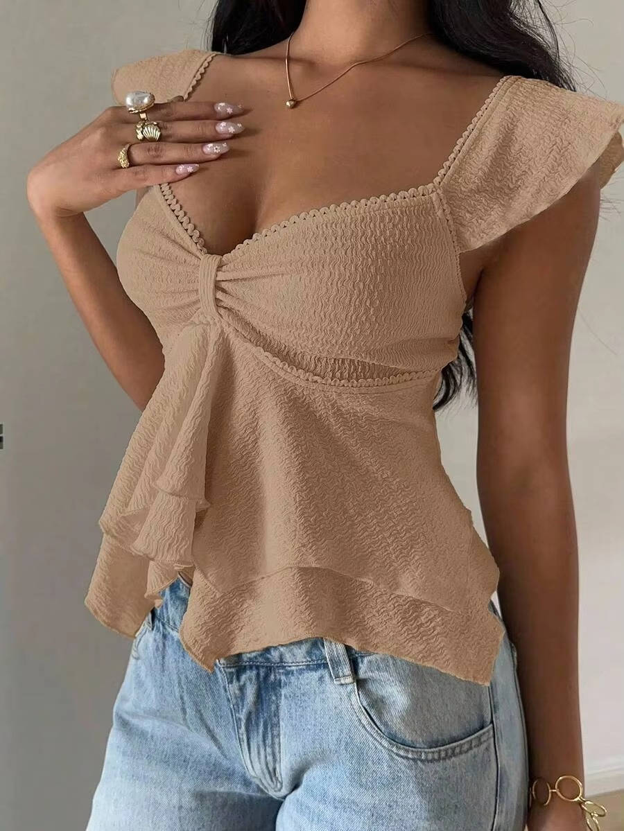 Women's Cotton Blend Flutter Sleeve Blouse | Stylish Sweetheart Summer Top for Women 11