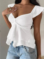 Women's Cotton Blend Flutter Sleeve Blouse | Stylish Sweetheart Summer Top for Women 4