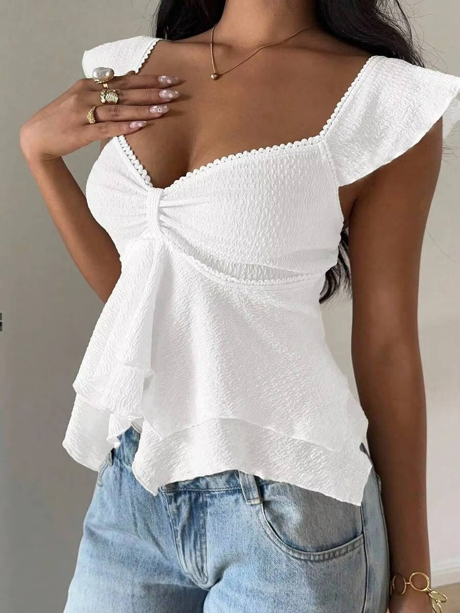Women's Cotton Blend Flutter Sleeve Blouse | Stylish Sweetheart Summer Top for Women 4