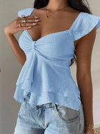 Women's Cotton Blend Flutter Sleeve Blouse | Stylish Sweetheart Summer Top for Women 5