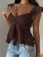 Women's Cotton Blend Flutter Sleeve Blouse | Stylish Sweetheart Summer Top for Women 6