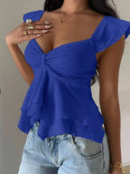 Women's Cotton Blend Flutter Sleeve Blouse | Stylish Sweetheart Summer Top for Women 7