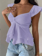 Women's Cotton Blend Flutter Sleeve Blouse | Stylish Sweetheart Summer Top for Women 8