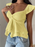 Women's Cotton Blend Flutter Sleeve Blouse | Stylish Sweetheart Summer Top for Women 9