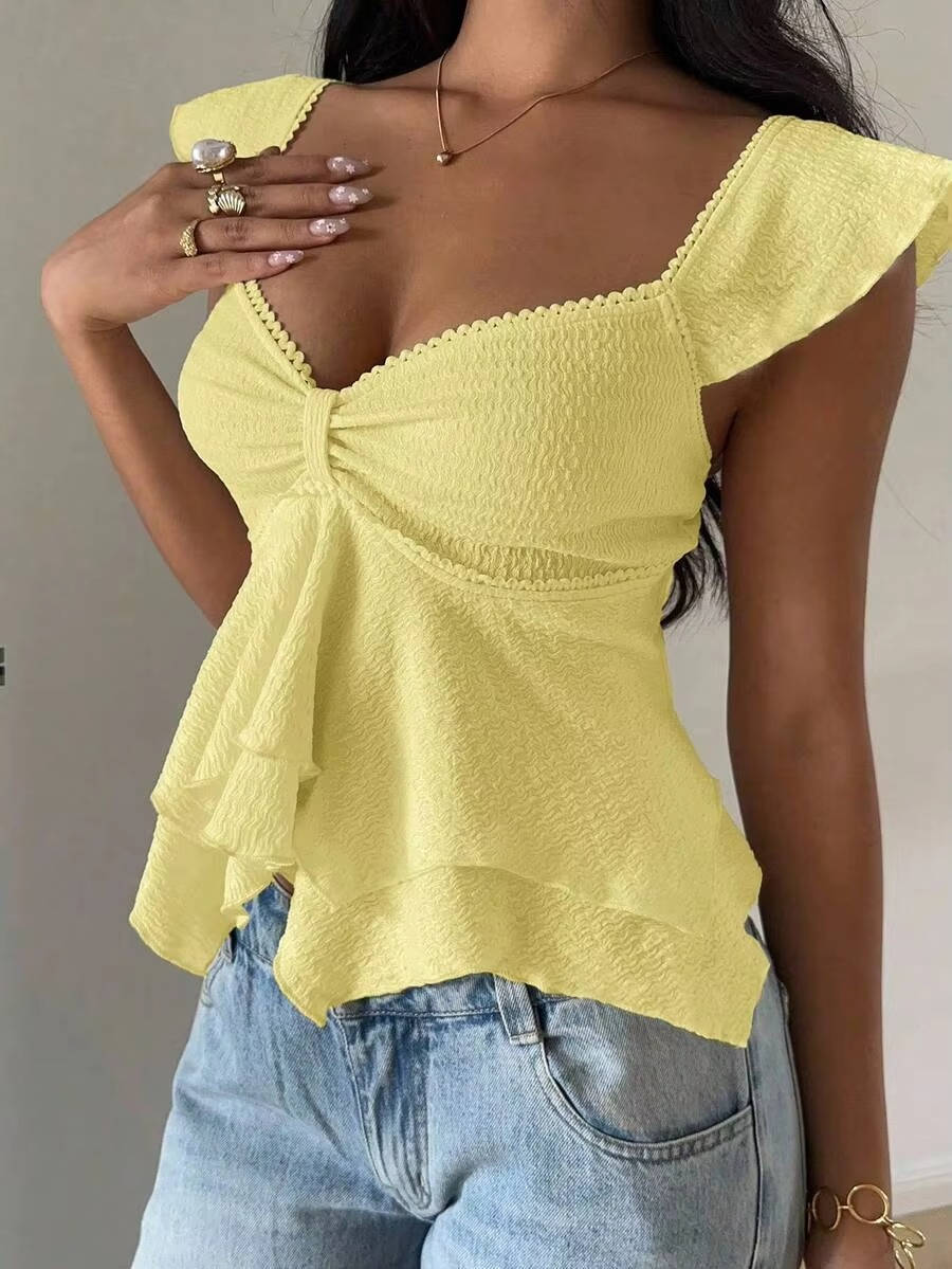 Women's Cotton Blend Flutter Sleeve Blouse | Stylish Sweetheart Summer Top for Women 9