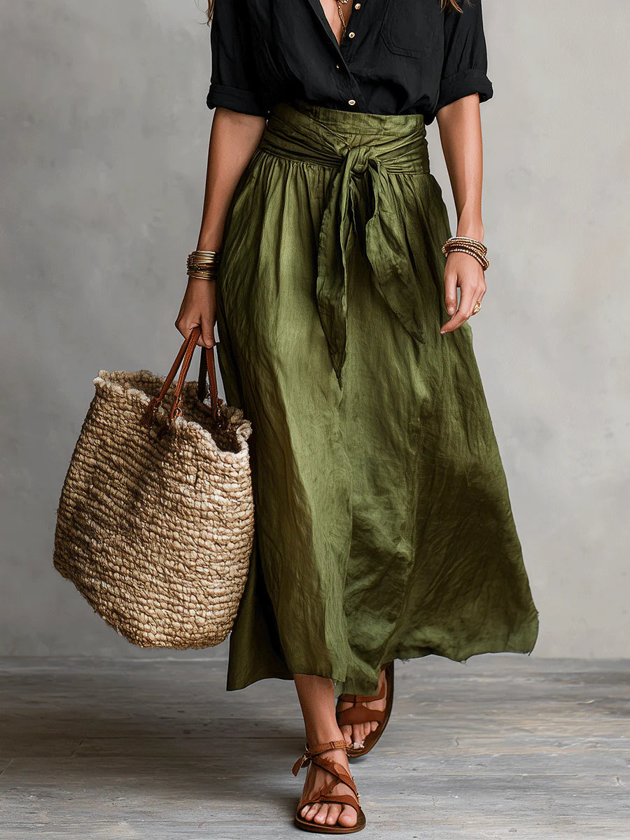 Women's Cotton Blend Two-Piece Set | Stylish Long Sleeve Top and Midi Skirt 4