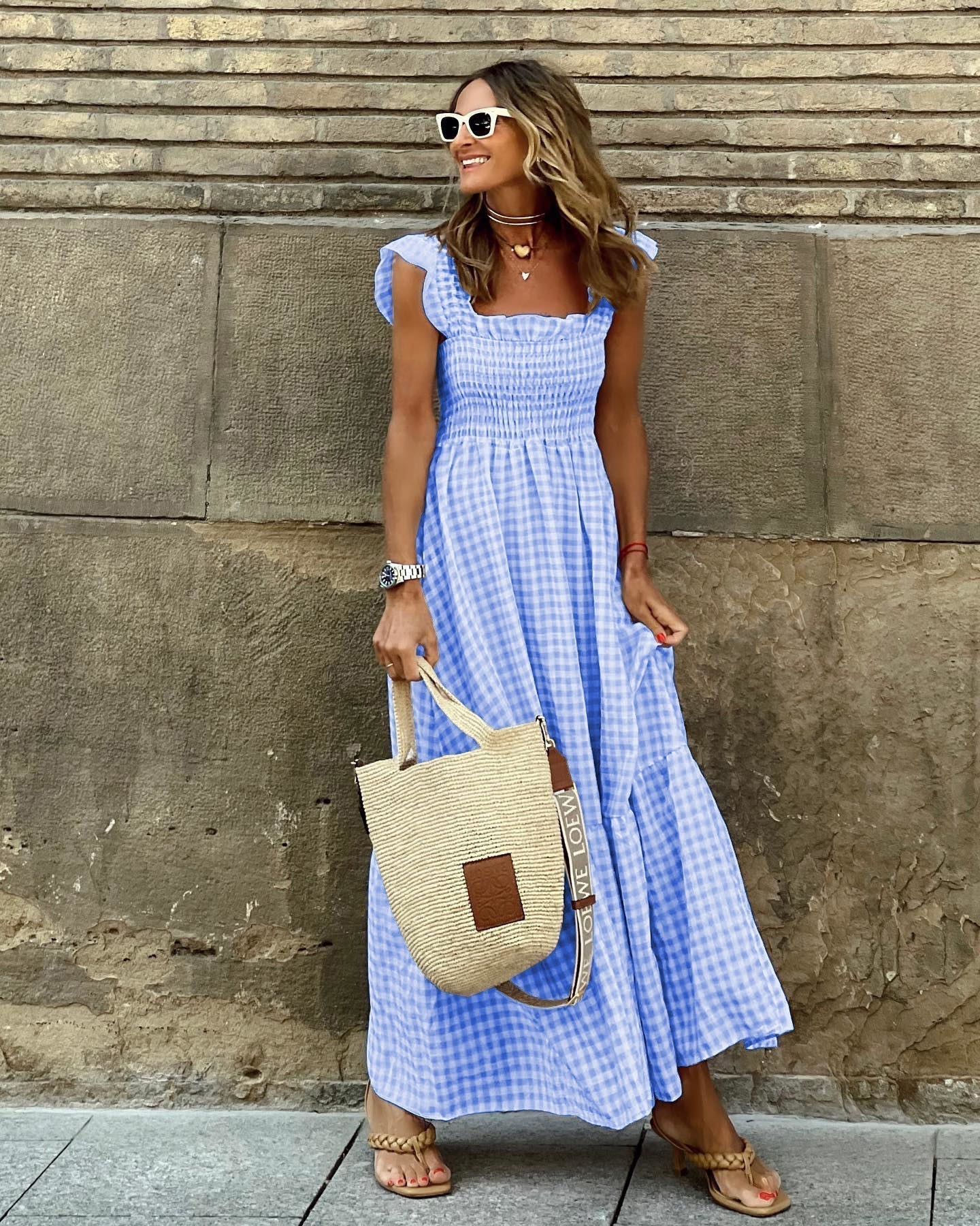 Women's Cotton Gingham Maxi Dress | Elegant Flowing Summer Style 1
