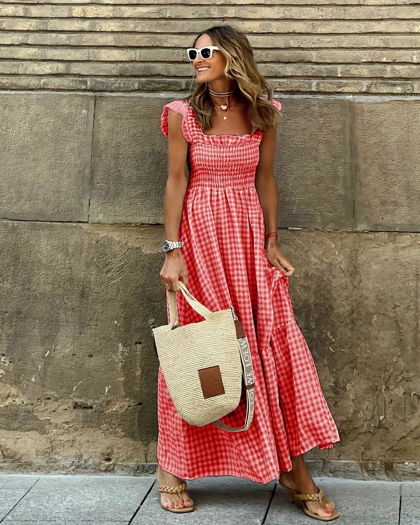 Women's Cotton Gingham Maxi Dress | Elegant Flowing Summer Style 3