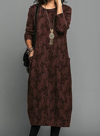 Women's Cozy Knit Midi Dress | Relaxed Fit Long Sleeve with Pockets 0