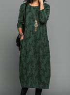 Women's Cozy Knit Midi Dress | Relaxed Fit Long Sleeve with Pockets 1
