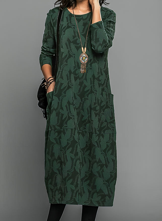 Women's Cozy Knit Midi Dress | Relaxed Fit Long Sleeve with Pockets 1