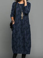 Women's Cozy Knit Midi Dress | Relaxed Fit Long Sleeve with Pockets 2
