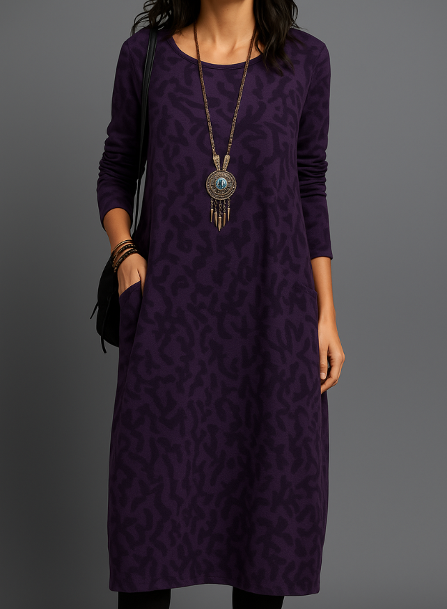 Women's Cozy Knit Midi Dress | Relaxed Fit Long Sleeve with Pockets 5