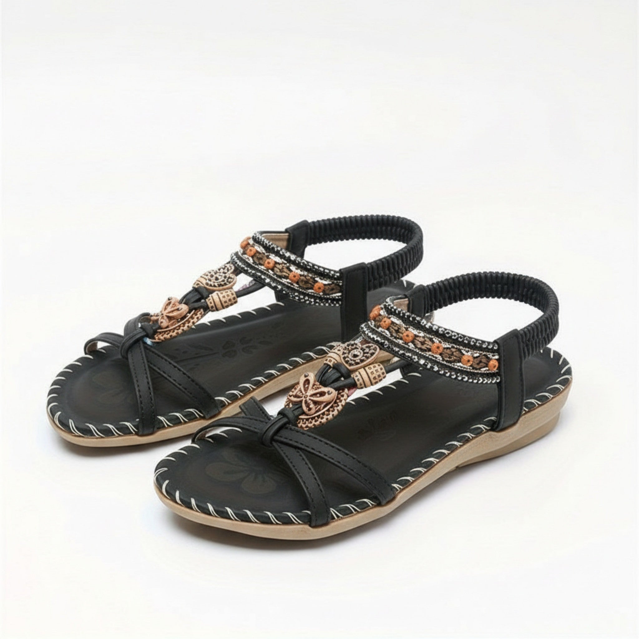 Womens Decorative Bead Flat Sandals | Stylish Open Toe Summer Footwear 2