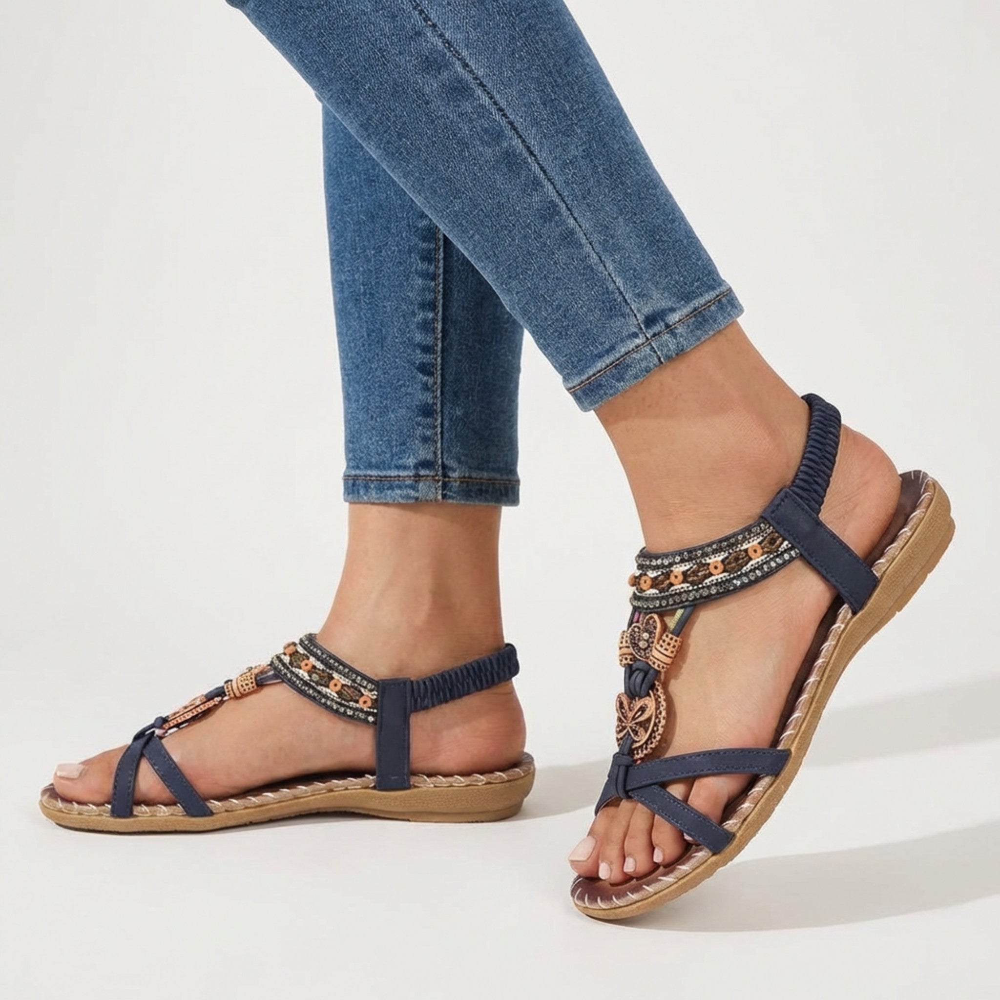 Womens Decorative Bead Flat Sandals | Stylish Open Toe Summer Footwear 5
