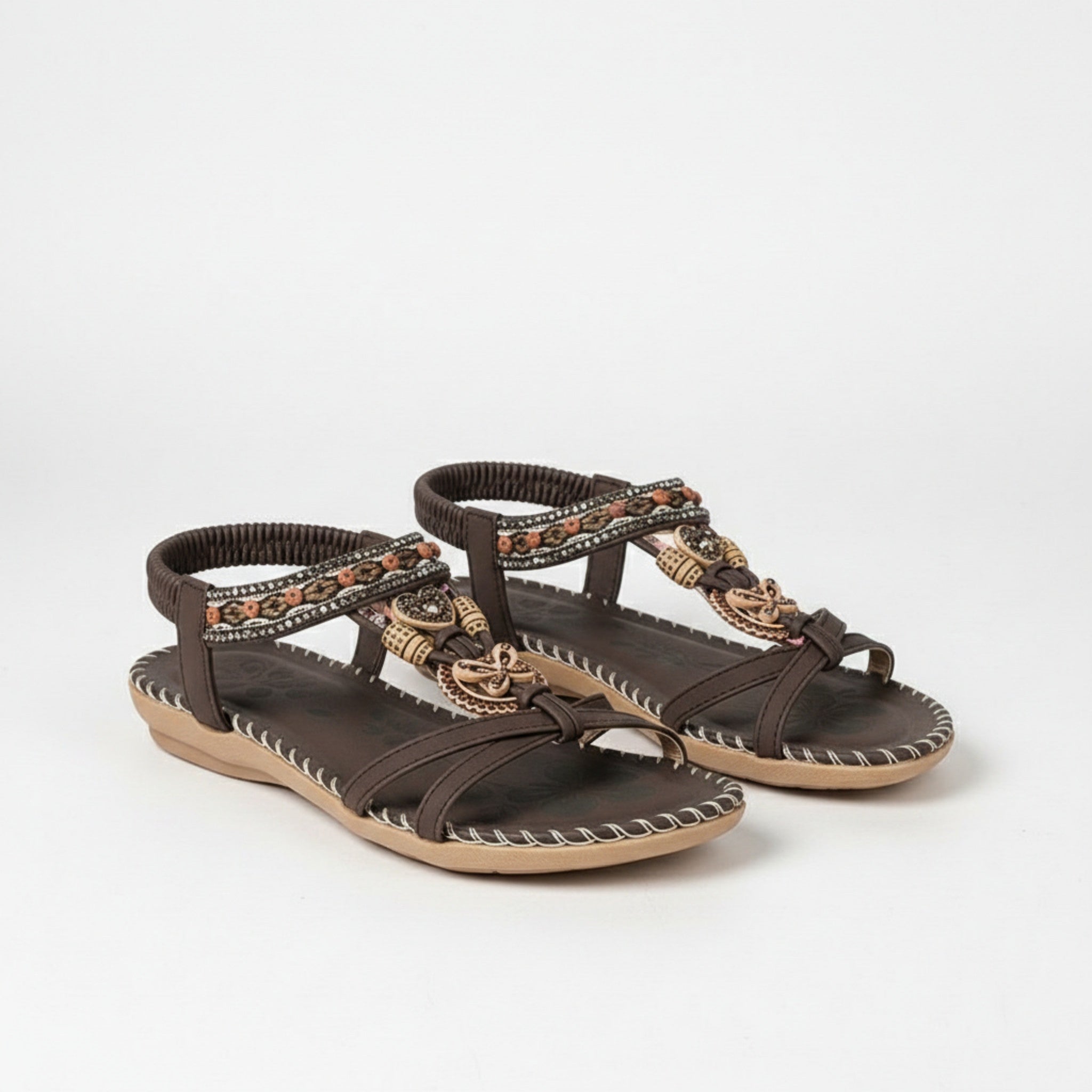 Womens Decorative Bead Flat Sandals | Stylish Open Toe Summer Footwear 6