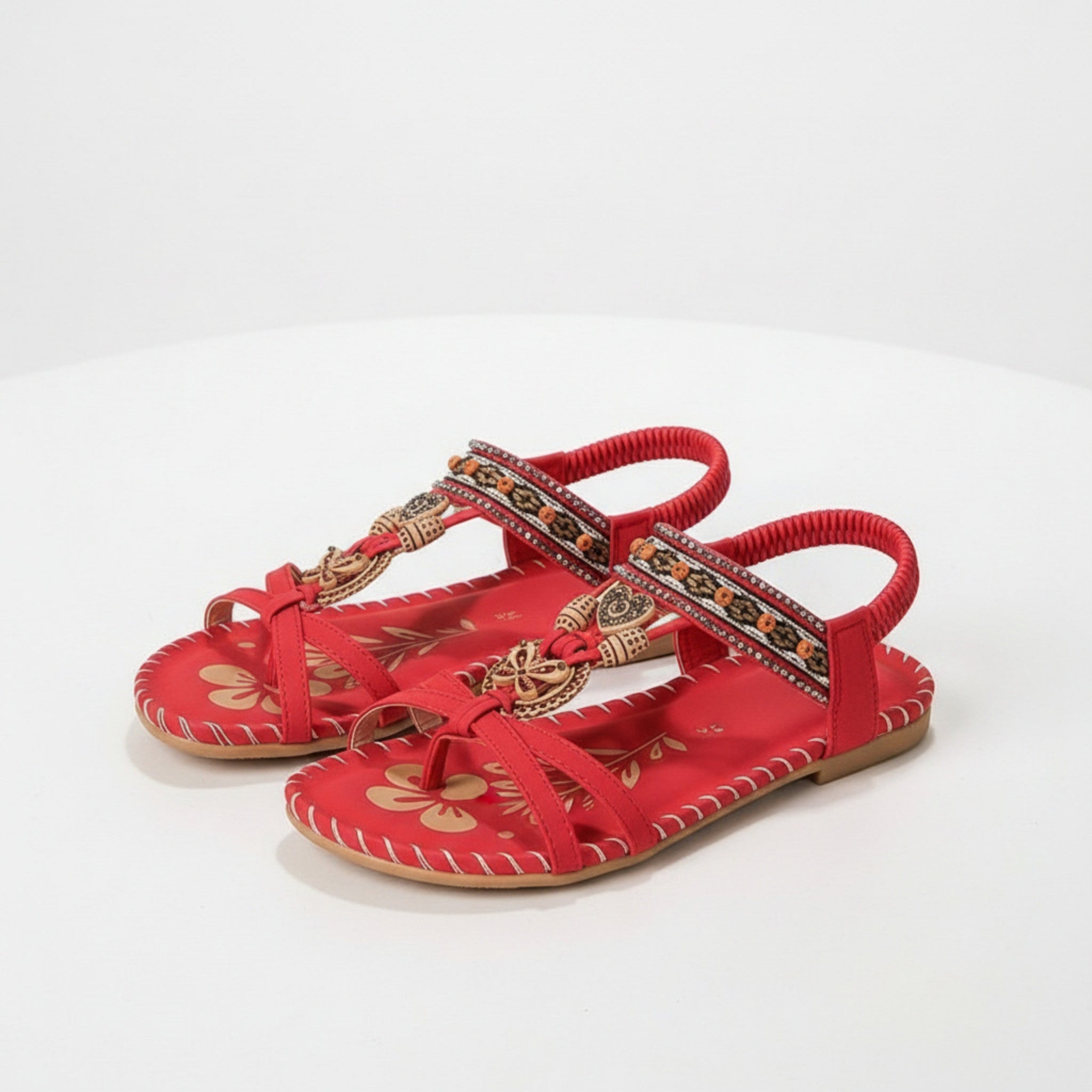 Womens Decorative Bead Flat Sandals | Stylish Open Toe Summer Footwear 7