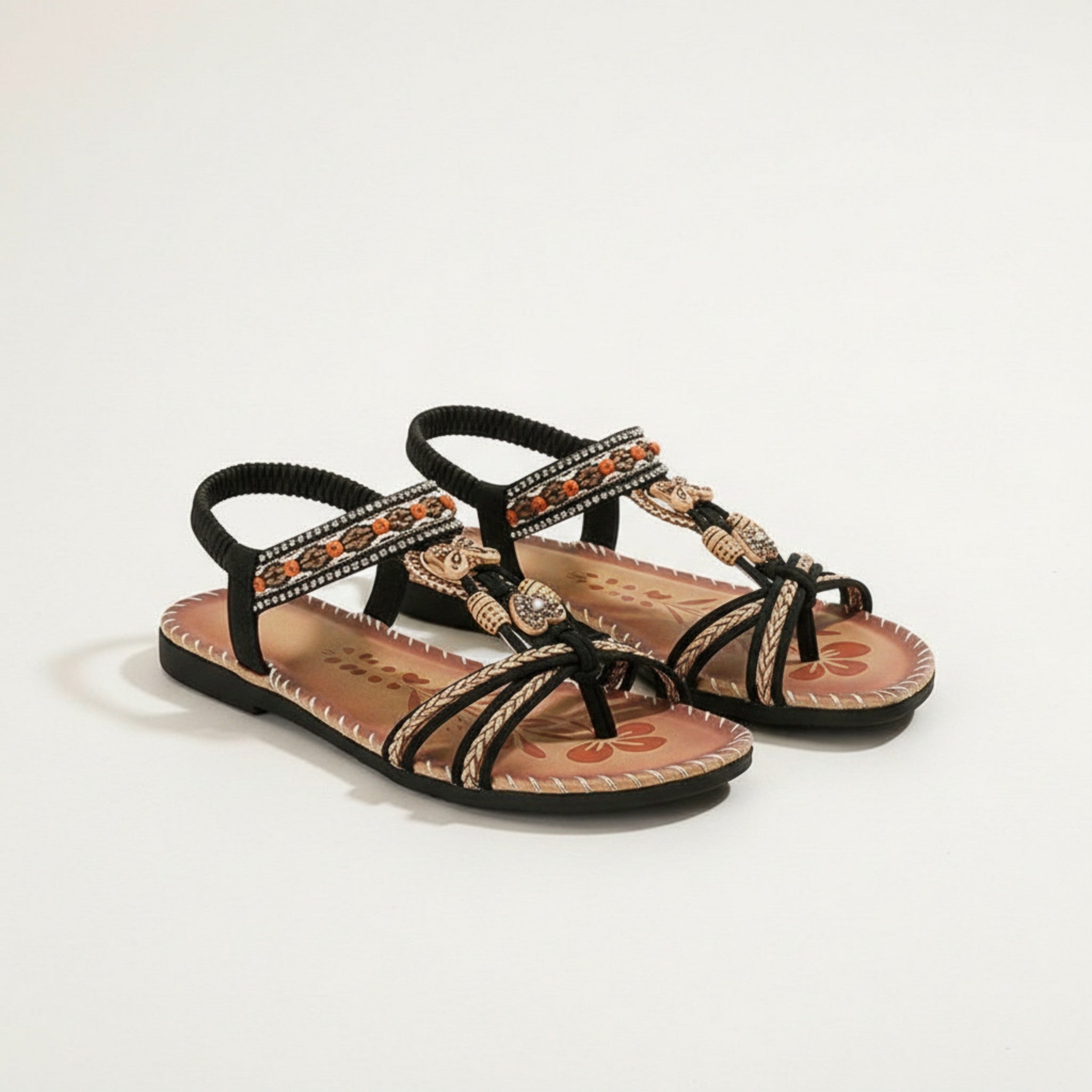 Womens Decorative Bead Flat Sandals | Stylish Open Toe Summer Footwear 8