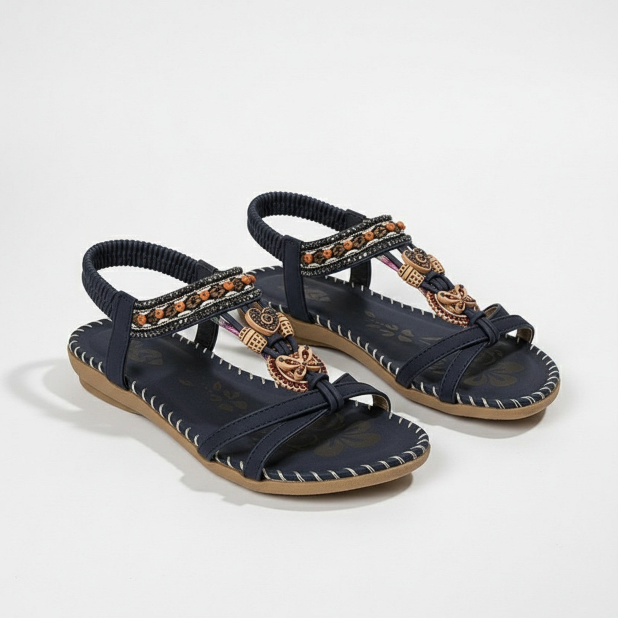 Womens Decorative Bead Flat Sandals | Stylish Open Toe Summer Footwear 9