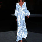 Women's Elegant Flowing Maxi Dress | Defined Waist Long Sleeve Summer Dress 0
