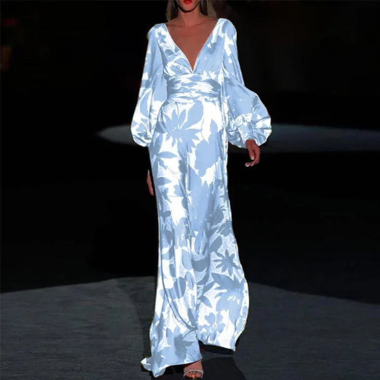 Women's Elegant Flowing Maxi Dress | Defined Waist Long Sleeve Summer Dress 0