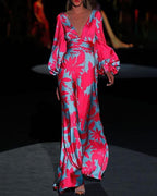 Women's Elegant Flowing Maxi Dress | Defined Waist Long Sleeve Summer Dress 1