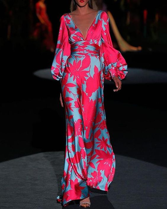 Women's Elegant Flowing Maxi Dress | Defined Waist Long Sleeve Summer Dress 1