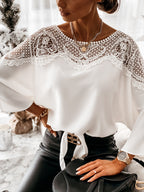 Womens Elegant Lace Blouse | Stylish Long Sleeve Top with Flared Cuffs 1