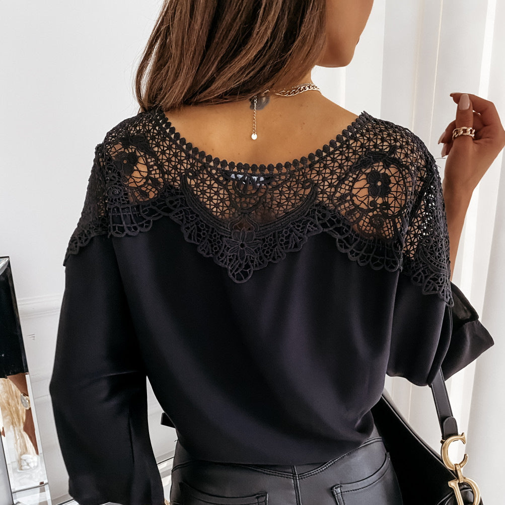 Womens Elegant Lace Blouse | Stylish Long Sleeve Top with Flared Cuffs 4
