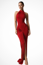 Women's Elegant Ruched Maxi Dress | Halter Neck Sleeveless Formal Summer Gown 1