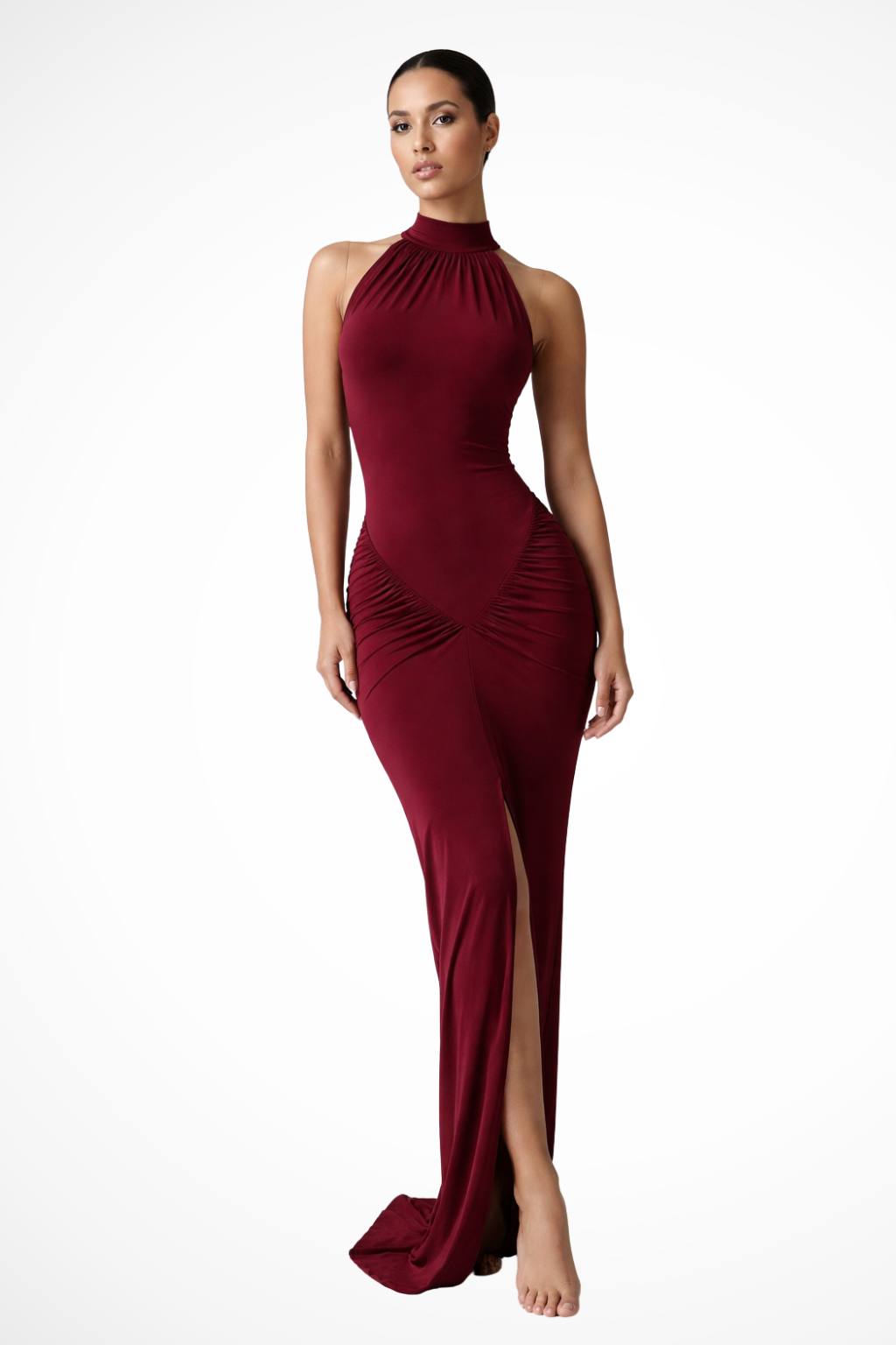 Womens Elegant Ruched Maxi Dress | Halter Neck Sleeveless Formal Summer Gown 6