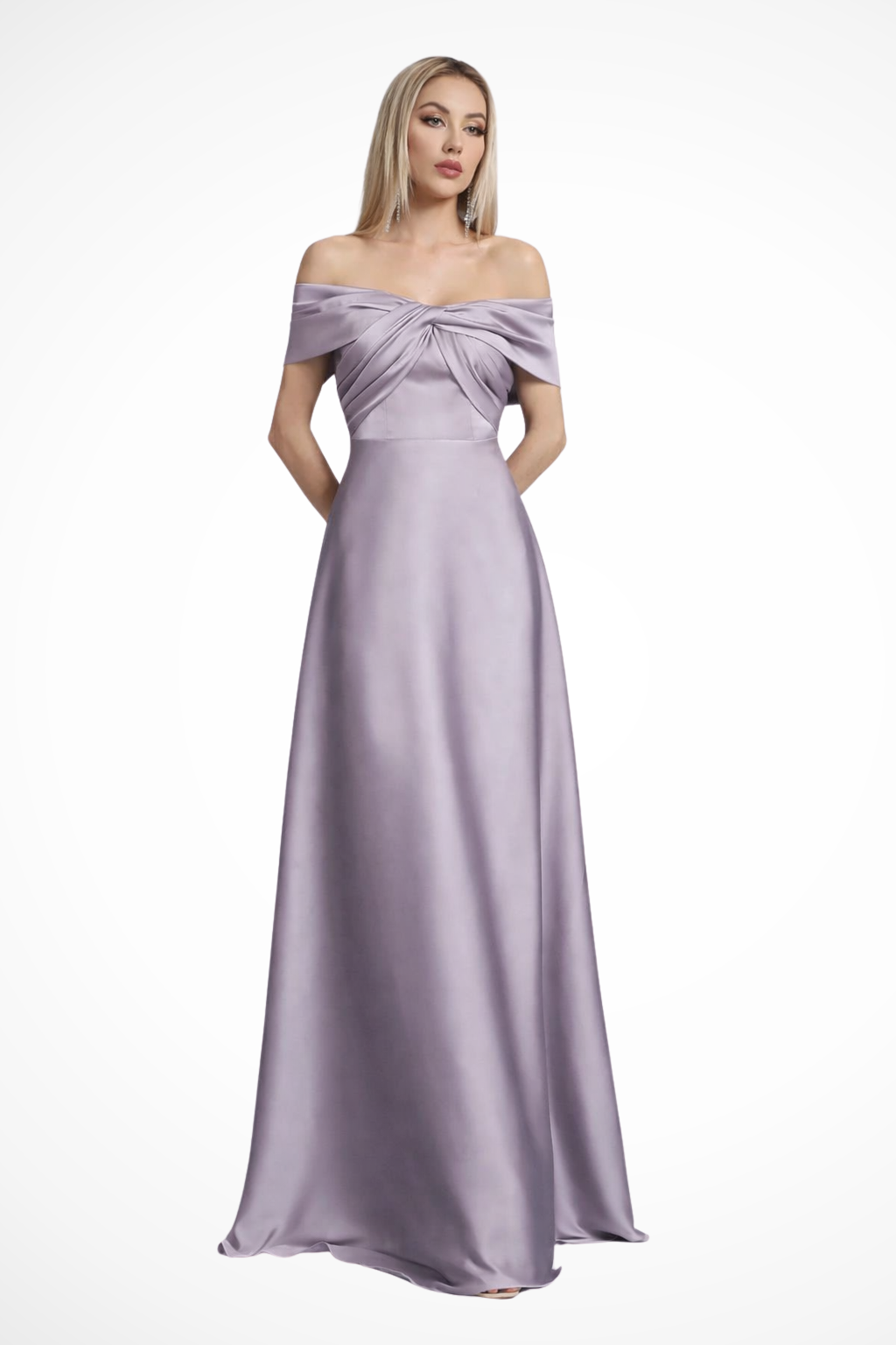 Womens Elegant Satin Maxi Dress | Off-Shoulder Twisted Knot Formal Gown 11