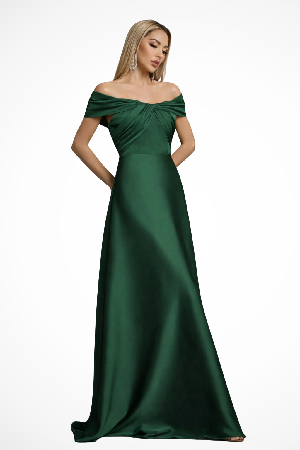 Womens Elegant Satin Maxi Dress | Off-Shoulder Twisted Knot Formal Gown 13