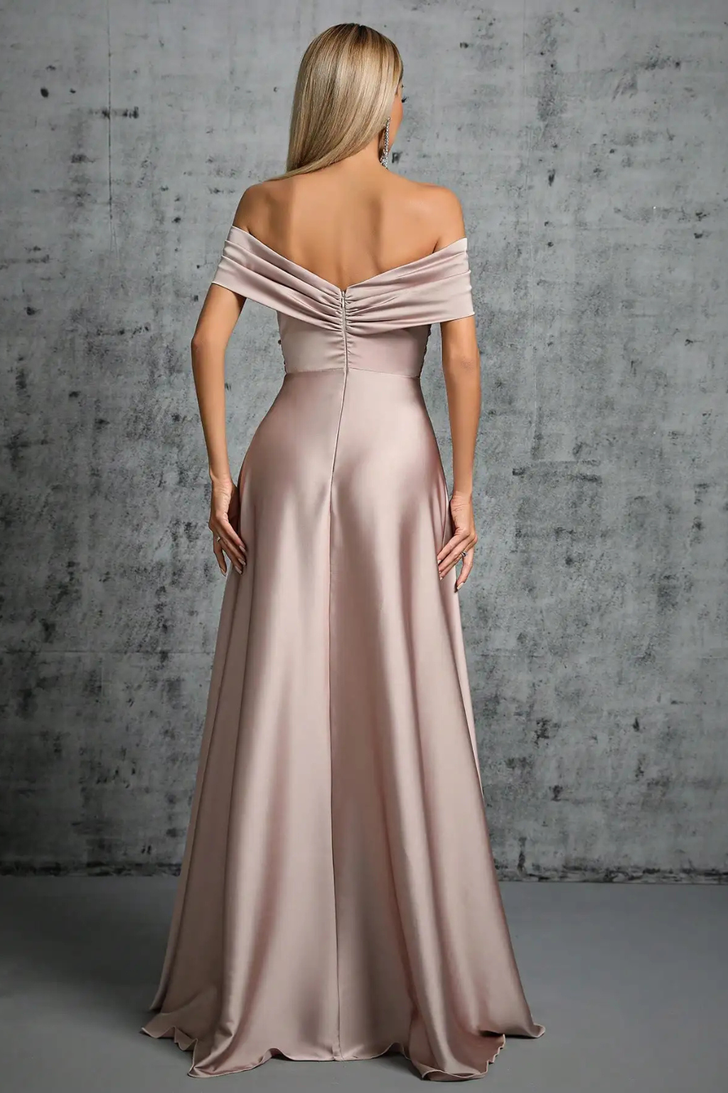 Womens Elegant Satin Maxi Dress | Off-Shoulder Twisted Knot Formal Gown 4