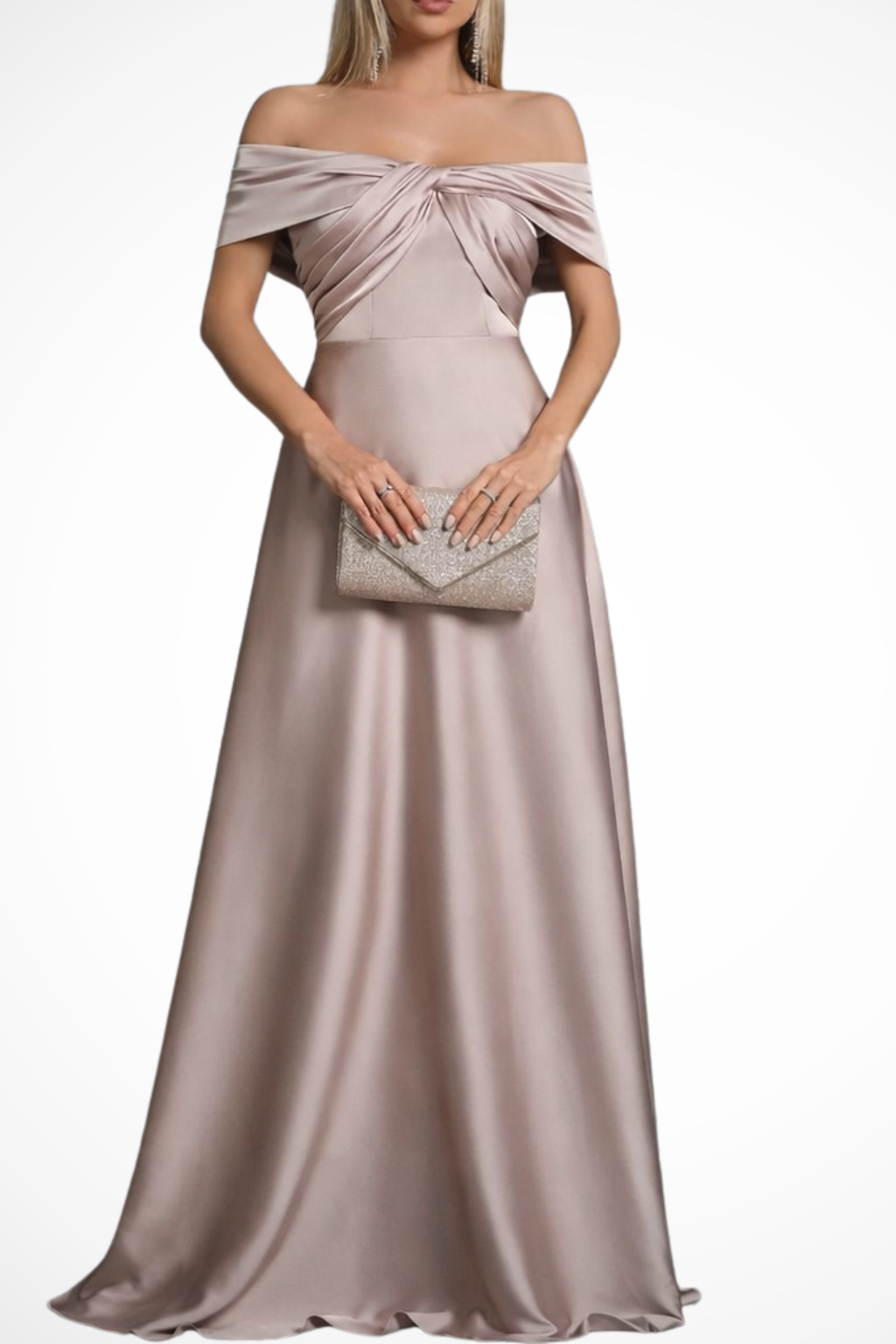 Womens Elegant Satin Maxi Dress | Off-Shoulder Twisted Knot Formal Gown 7