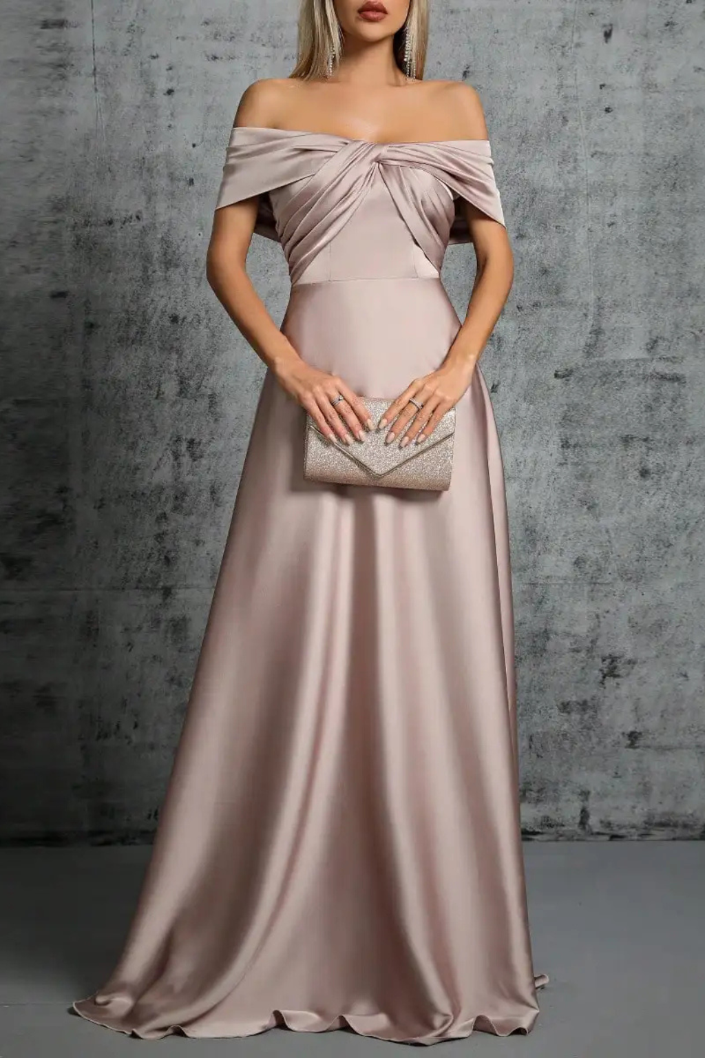 Womens Elegant Satin Maxi Dress | Off-Shoulder Twisted Knot Formal Gown 8