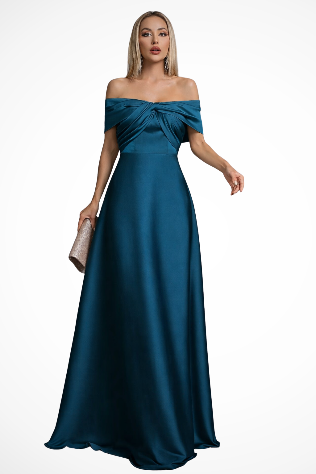 Womens Elegant Satin Maxi Dress | Off-Shoulder Twisted Knot Formal Gown 10