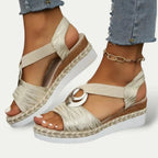 Womens Faux Leather Sandals | Supportive Low Heel Comfortable Summer Shoes 1
