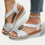 Womens Faux Leather Sandals | Supportive Low Heel Comfortable Summer Shoes 3