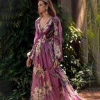 Women's Floral Chiffon Maxi Dress | Elegant Long Sleeve Summer Gown 0