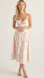 Women's Floral Cotton Midi Dress | Elegant Flowing Summer Cocktail Dress 10