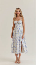Women's Floral Cotton Midi Dress | Elegant Flowing Summer Cocktail Dress 11