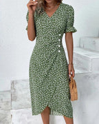 Women's Floral Cotton Wrap Dress | Adjustable V Neck Summer Midi 0