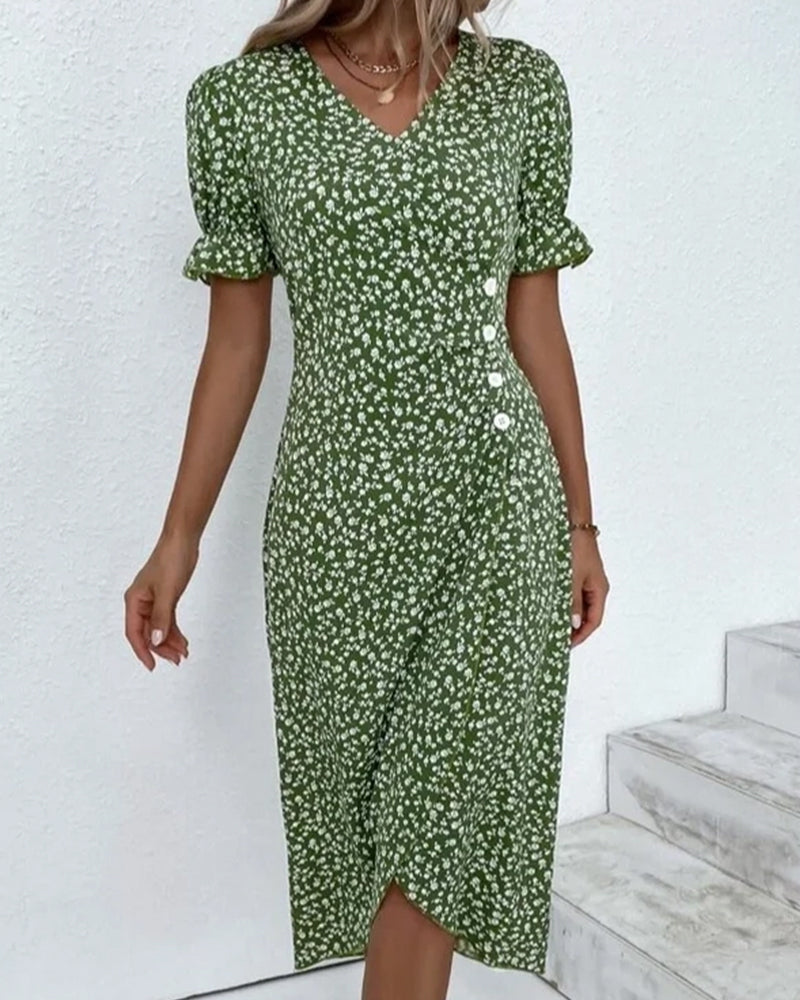 Women's Floral Cotton Wrap Dress | Adjustable V Neck Summer Midi 1