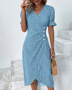 Women's Floral Cotton Wrap Dress | Adjustable V Neck Summer Midi 10