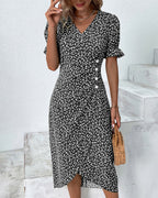 Women's Floral Cotton Wrap Dress | Adjustable V Neck Summer Midi 11