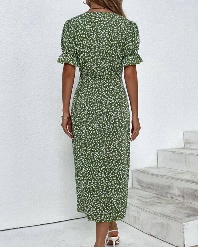 Women's Floral Cotton Wrap Dress | Adjustable V Neck Summer Midi 2