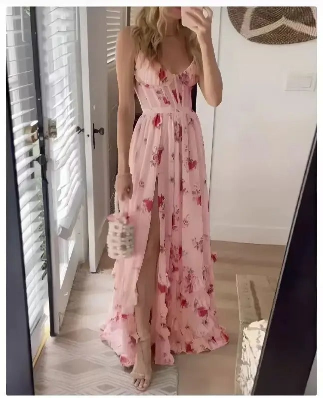 Women's Floral Maxi Dress | Elegant Flowing Summer Gown with Side Slit 0