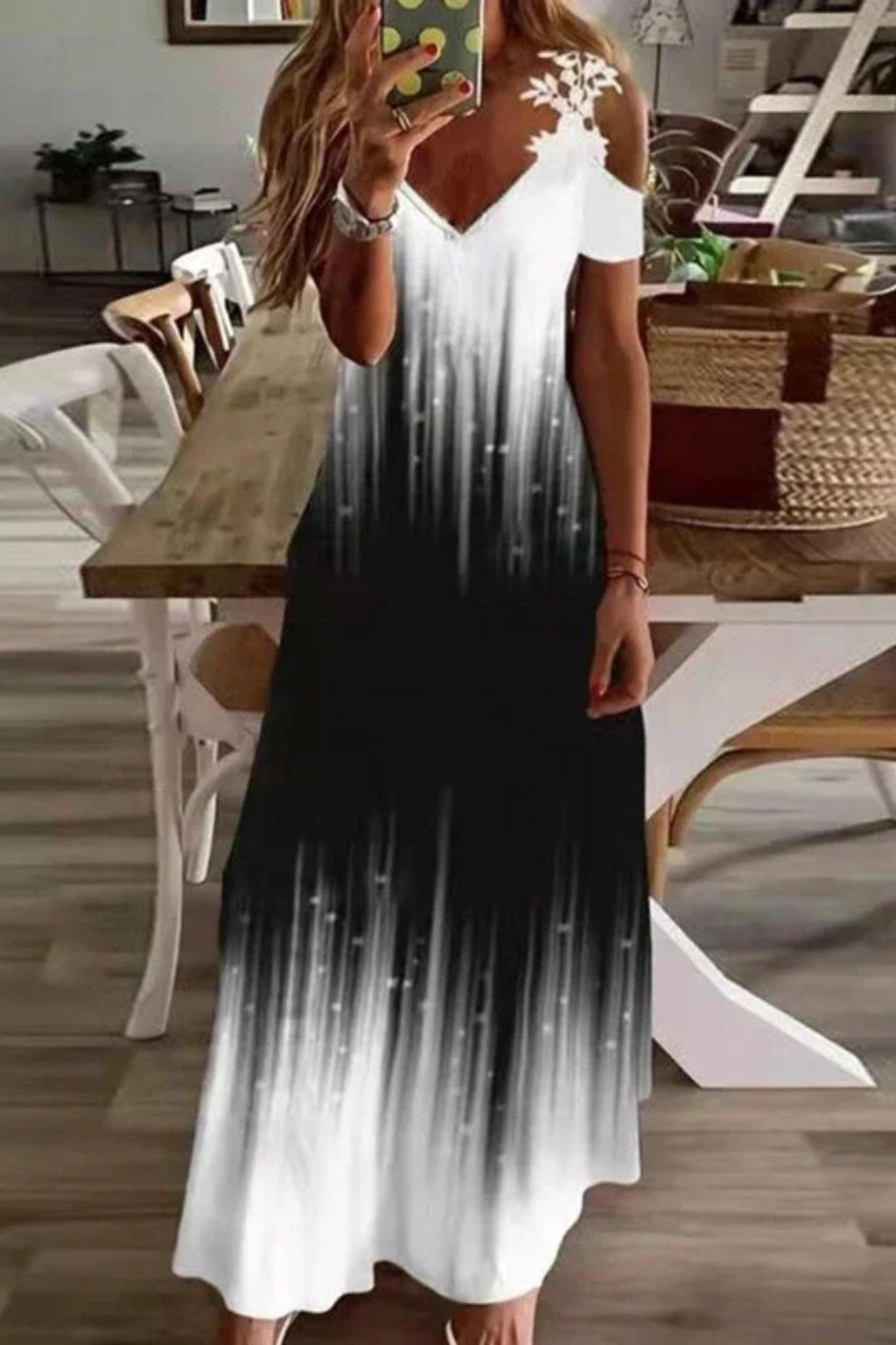 Womens Floral Print Maxi Dress | Elegant Cold-Shoulder Summer Gown 4